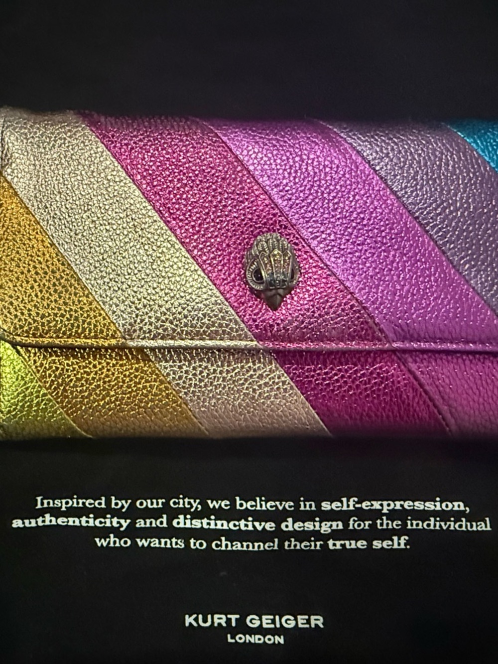 Kurt Geiger Metallic Rainbow Stripe Clutch/Crossbody